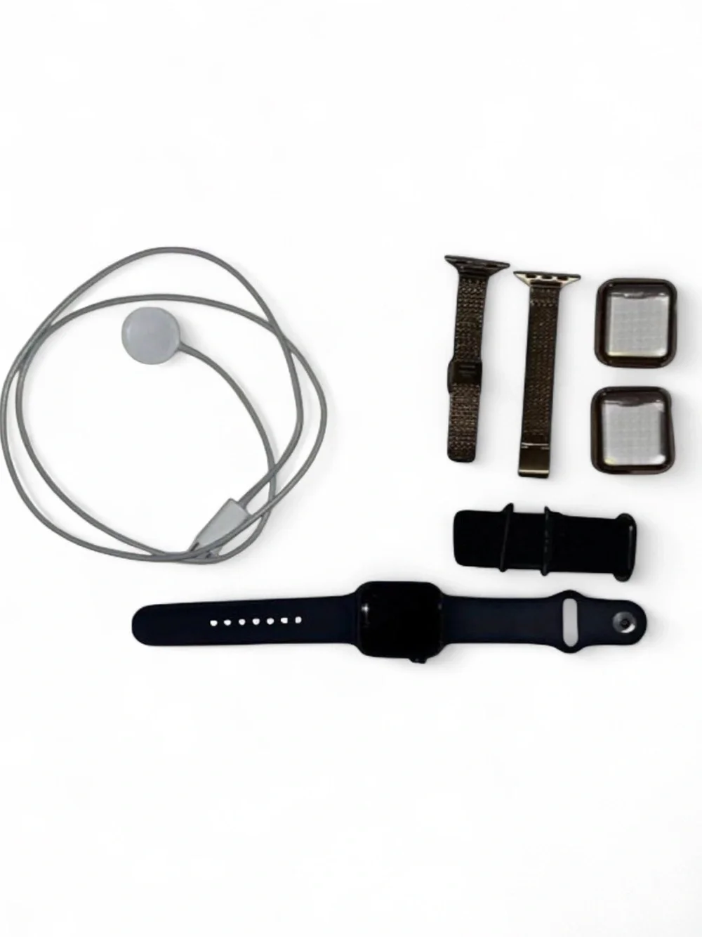 Apple Black Smartwatch with Charger and Multiple Bands